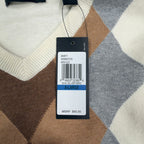 Van Heusen Argyle V-Neck Sweater Mens XL Cream Brown Grey Cotton NWT - take2supply