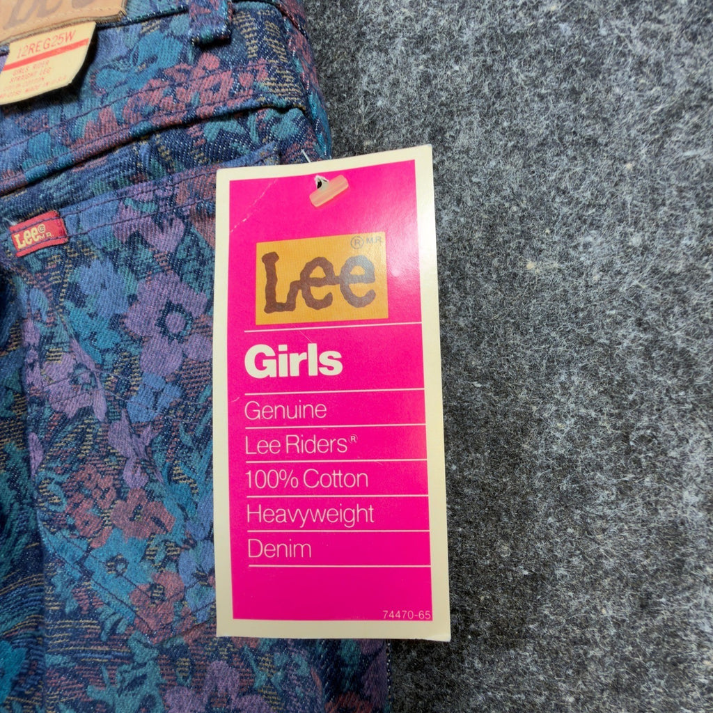 Lee Vintage 90s Floral Jeans Girls 12 Reg Blue USA Made NOS NWT 25 Waist - take2supply
