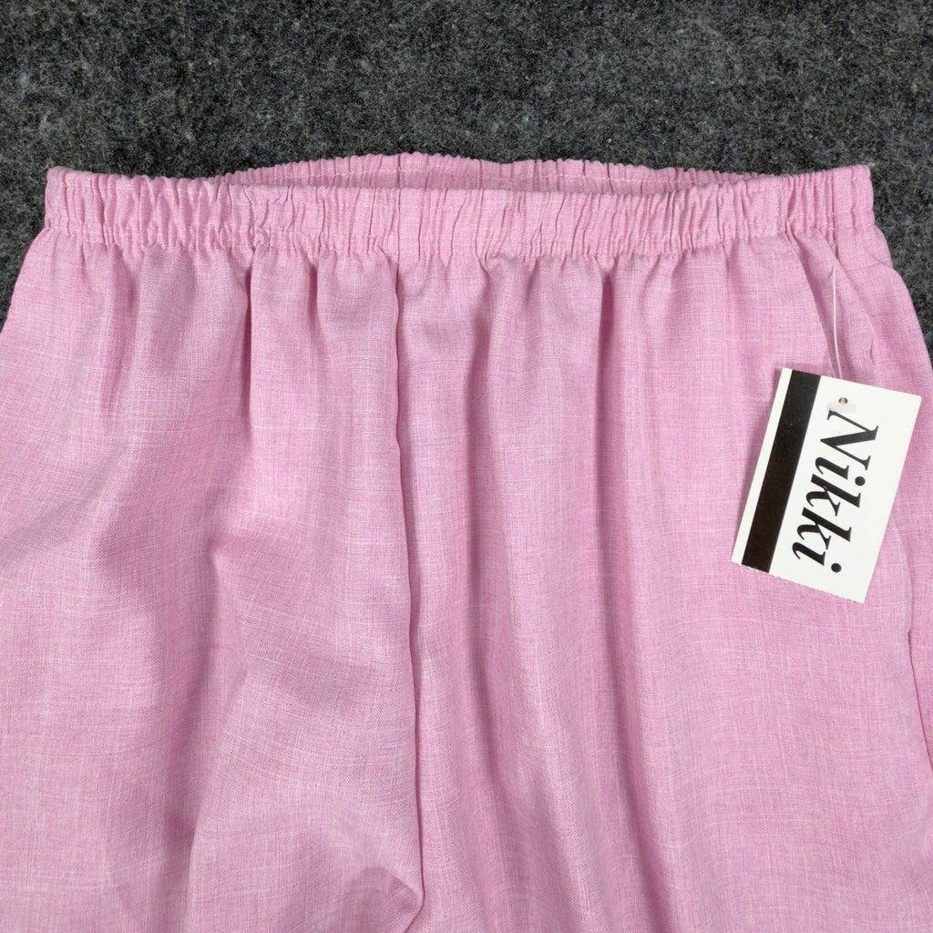 Nikki Vintage 90s Elastic Waist Pants Women 14 Rose Pink Polyester NWT Deadstock - take2supply