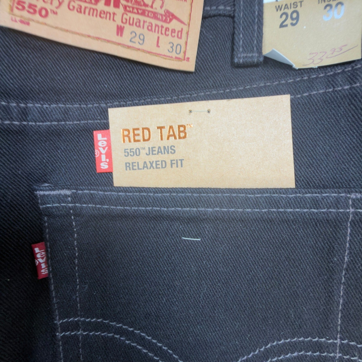 Levi's Vintage 90s 550 Relaxed Fit Jeans Mens 29x30 Black Denim NOS NWT - take2supply