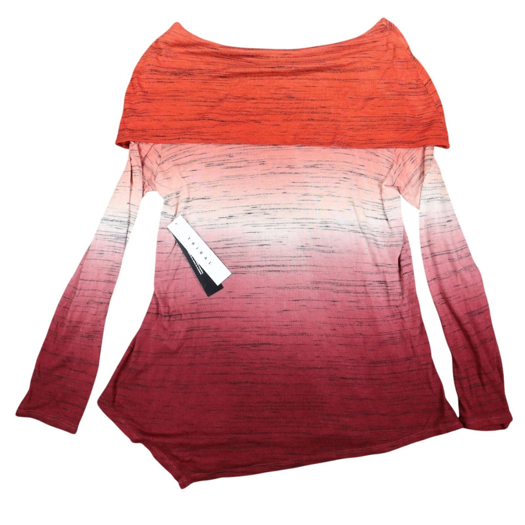 Tribal Top Womens Large Tawny Red Ombre Space Dye Asymmetrical Cowl Neck NWT - take2supply