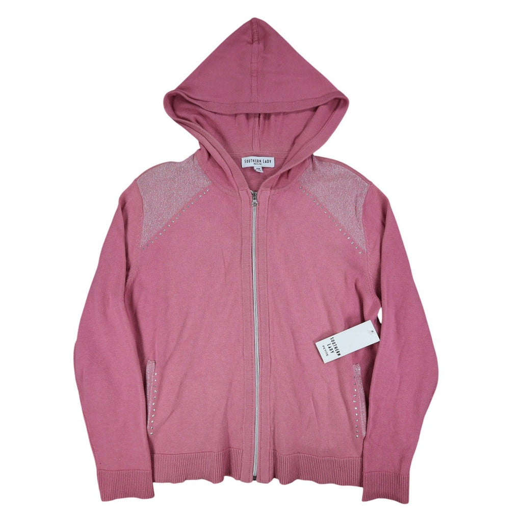 Southern Lady Petite PM Pink Embellished Hooded Zip Cardigan Sweater NWT - take2supply