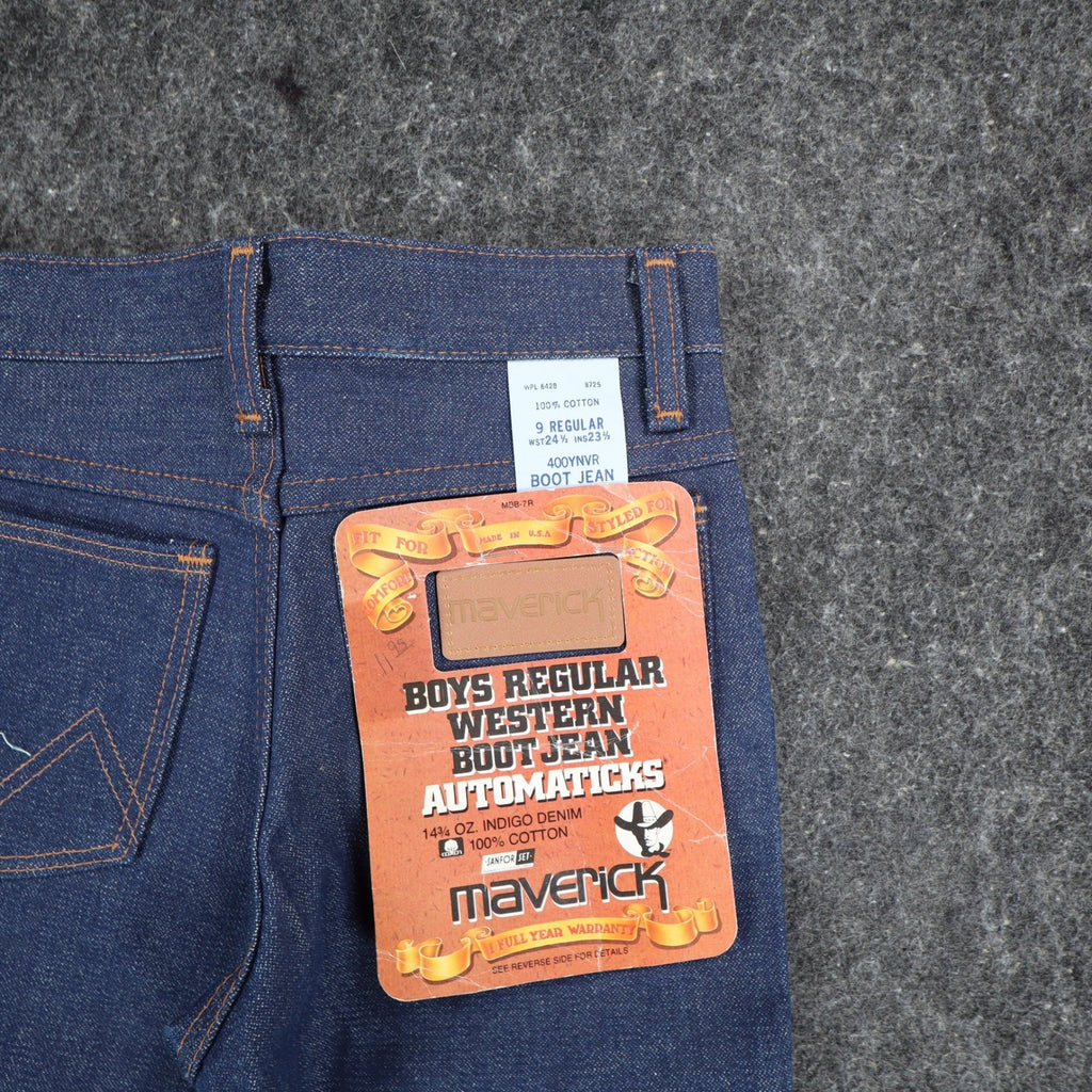 Maverick Western Boot Jean Boys 9 Reg Vintage Indigo Blue Denim Made in USA NEW - take2supply
