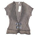 Chic Knits Lanalee Cardigan Large Y2K Taupe Striped Buckle Lettuce Edge NEW - take2supply