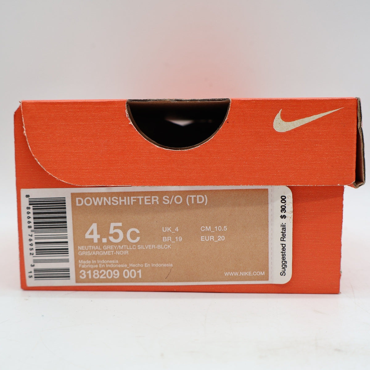 Nike Downshifter S/O TD Toddler 4.5C Vintage 2008 Grey Silver Black 318209-001 - take2supply