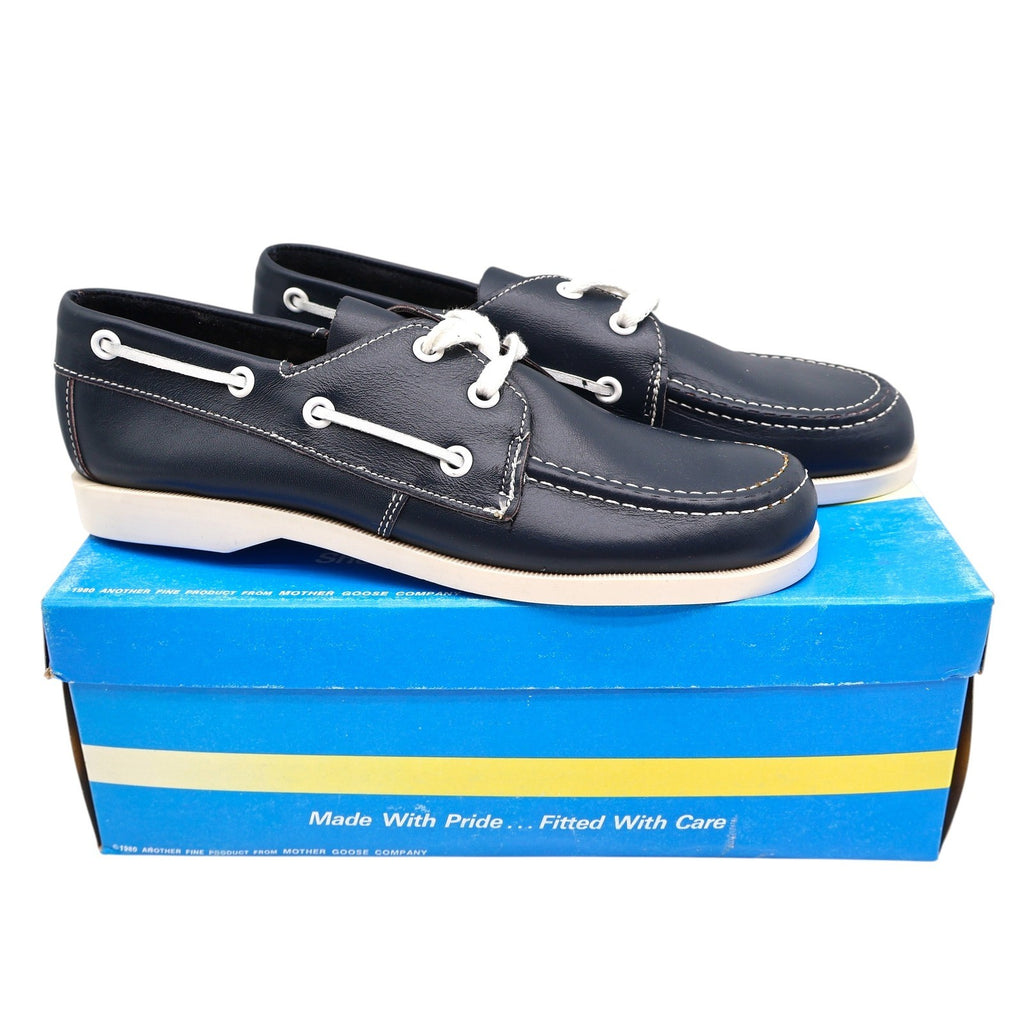 Webbs Boat Shoes Kids Size 2 C Vintage 80s Navy Leather Made in USA Deadstock - take2supply