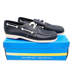 Webbs Boat Shoes Kids Size 2 C Vintage 80s Navy Leather Made in USA Deadstock - take2supply