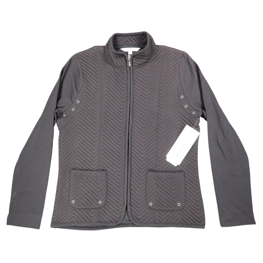 Erin London Quilted Zip Jacket Womens Small Black Chevron Mock Neck Grommet NEW - take2supply