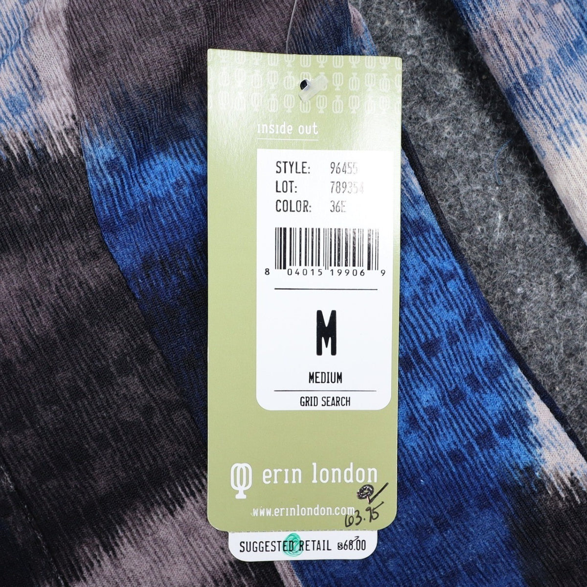Erin London Women Medium Full Zip Jacket Blue Grey Abstract Grid Search 96455 - take2supply