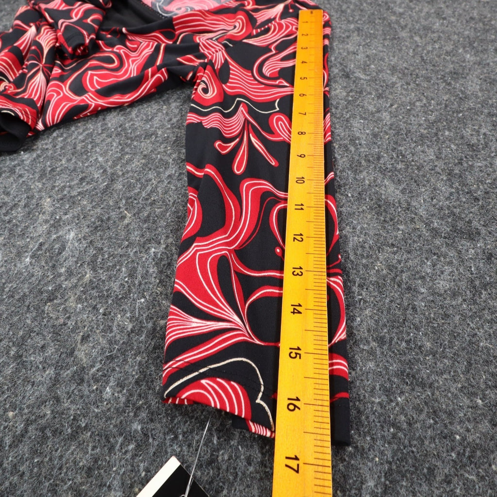 A. Byer Top Womens Small Y2K Red Black Floral Swirl Faux Wrap Twist Front NWT - take2supply
