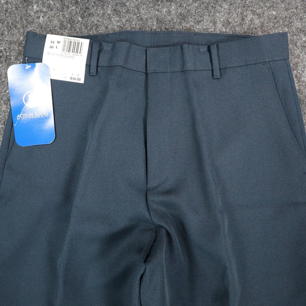Levi Strauss Action Slacks Mens 33x30 Vintage 2001 Navy Blue Polyester Pants NWT - take2supply