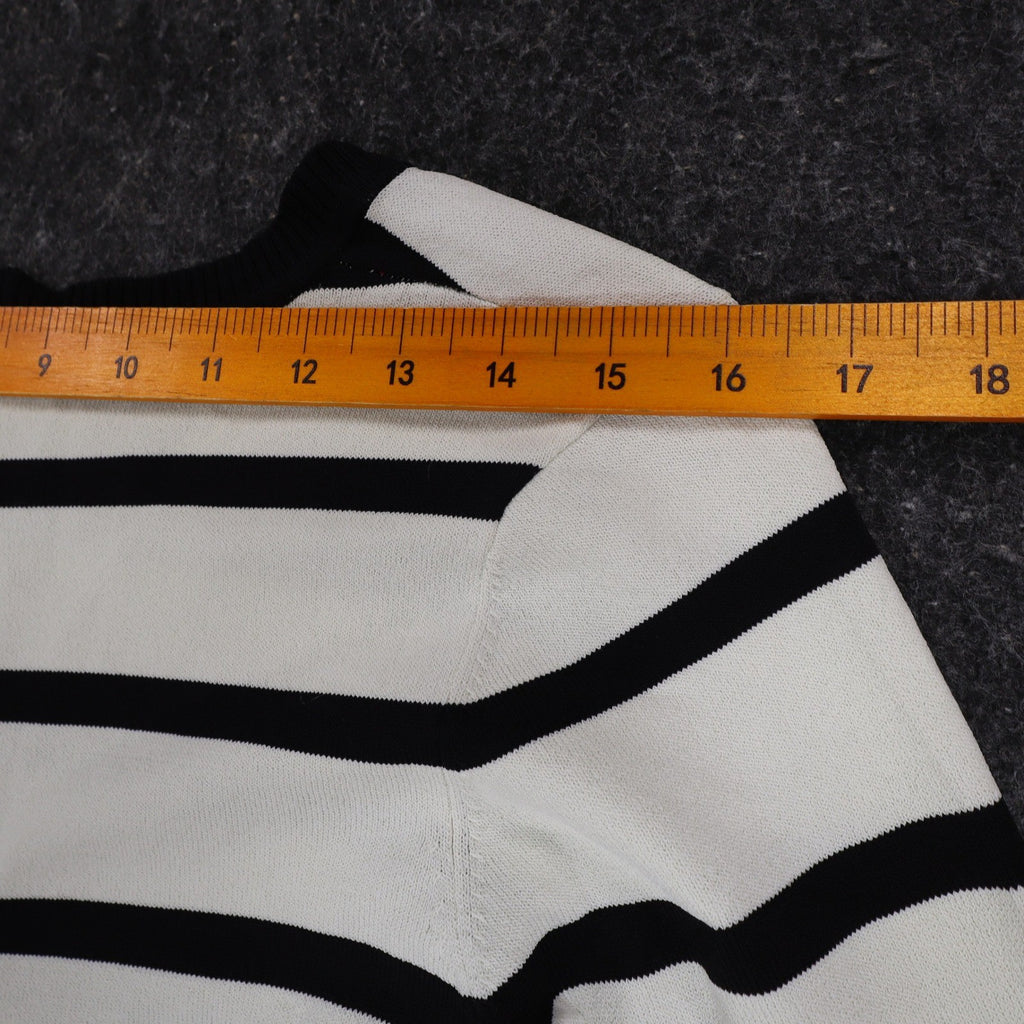 Lana Lee Sweater Womens M/L Black White Striped Colorblock Back Zip Knit Top - take2supply