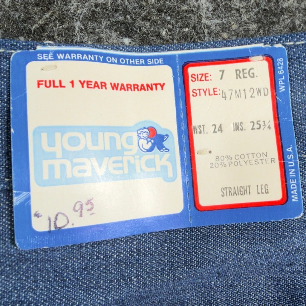 Maverick Vintage 70s Jeans Girls 7 Reg Blue High Waist USA NOS NWT 24x25.75 - take2supply
