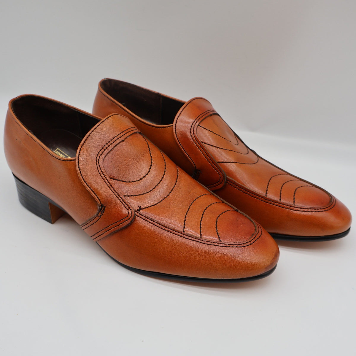 James Pepper Loafers Mens 7 D Vintage 70s Cognac Leather Deadstock USA 44041 - take2supply