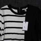 Lana Lee Tunic Sweater Womens Large Black White Striped Colorblock Zip Back New - take2supply