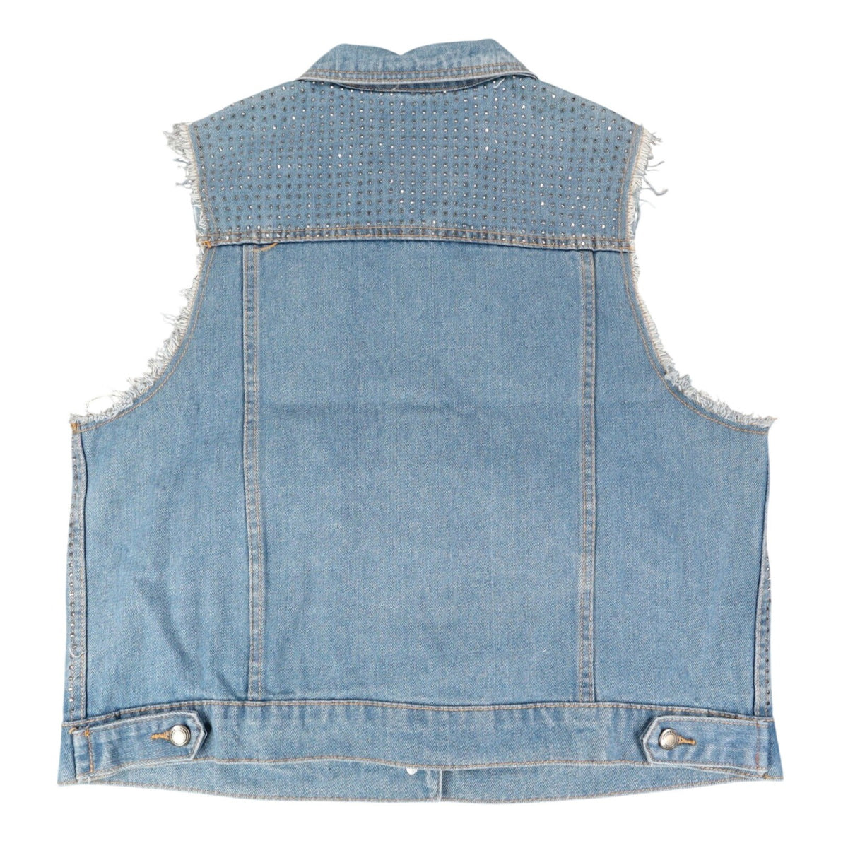 Vocal Denim Vest Womens XL Blue Cotton Studded Rhinestone Frayed Raw Edge Vest - take2supply
