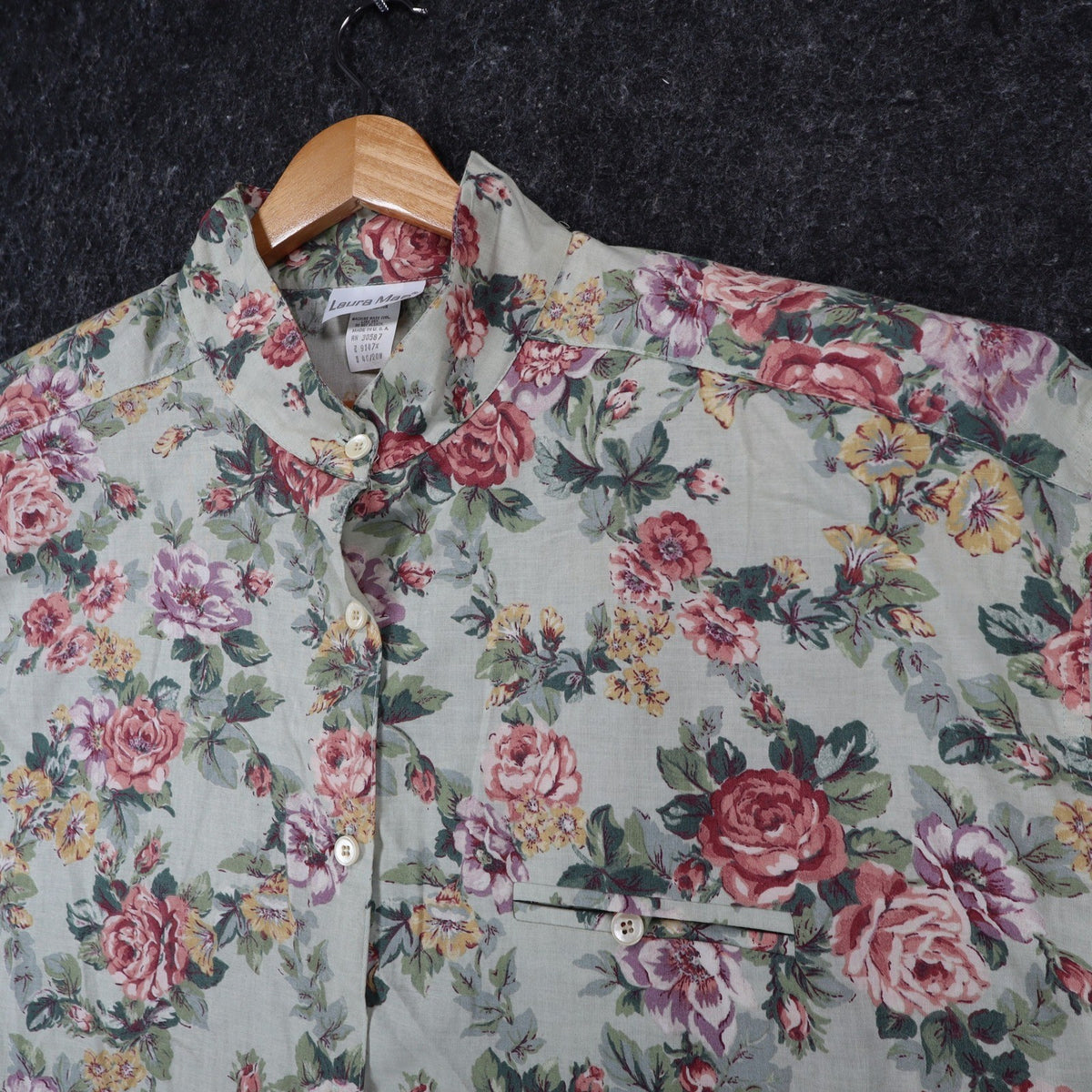 Laura Mae Floral Blouse Womens 20W Vintage 90s Cotton Sage Green Deadstock NWT - take2supply