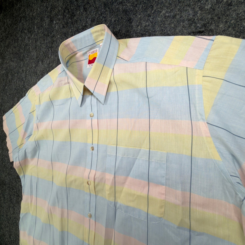 Career Club Vintage 80s Short Sleeve Shirt Mens XL Pastel Striped New - take2supply