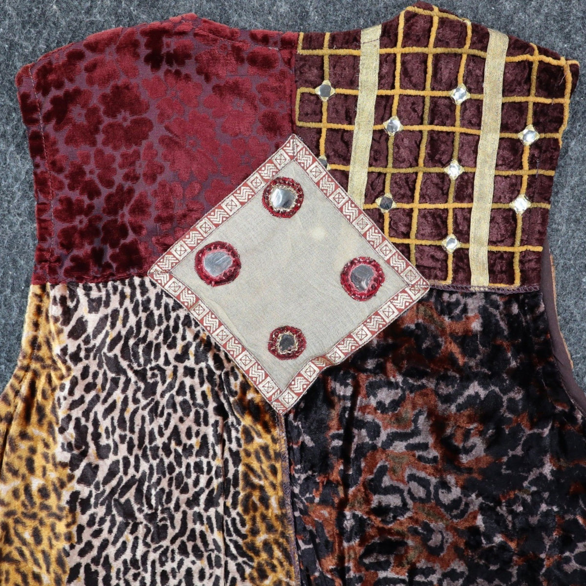 Sandy Starkman Patchwork Vest Womens M Vintage 90s Velvet Embellished Boho Brown - take2supply