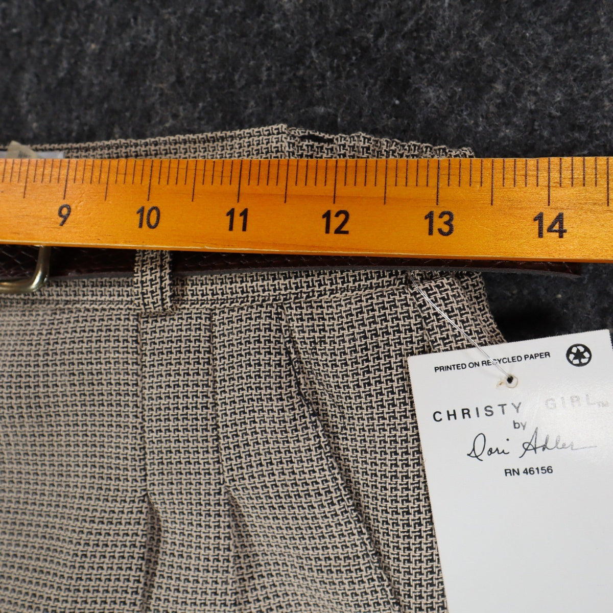 Christy Girl Dori Adler Pants Womens 12 Tan Black Belted Pleated USA NWT NOS - take2supply