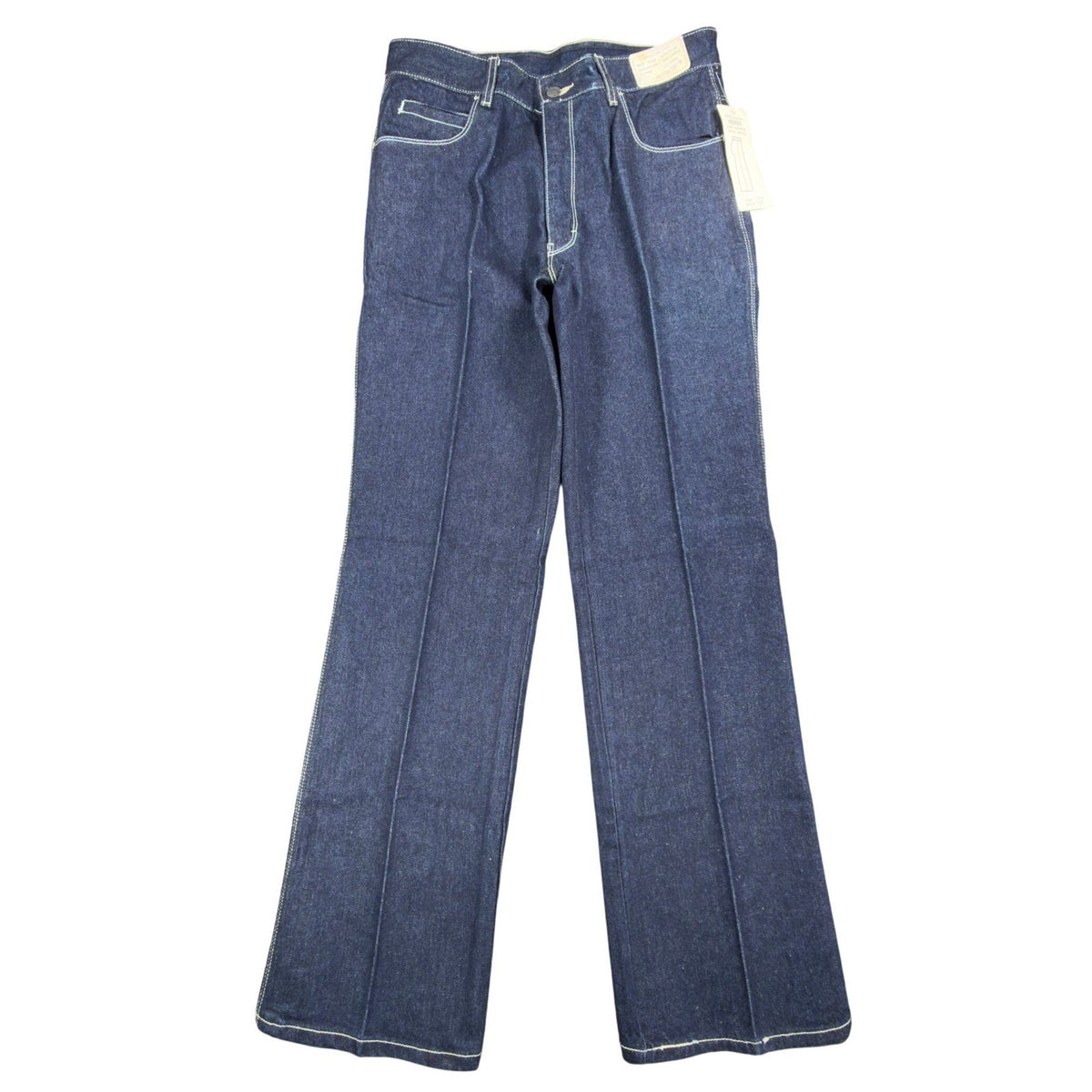 Front view of indigo Gino Cappeli bootcut jeans with white stitching