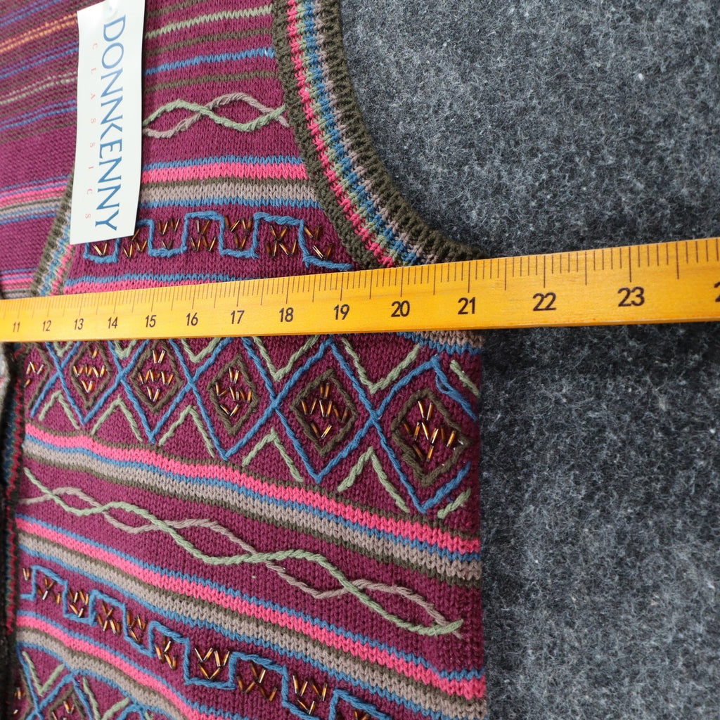 Donnkenny Sweater Vest Womens Medium Vintage 90s Burgundy Beaded Ramie Cotton - take2supply