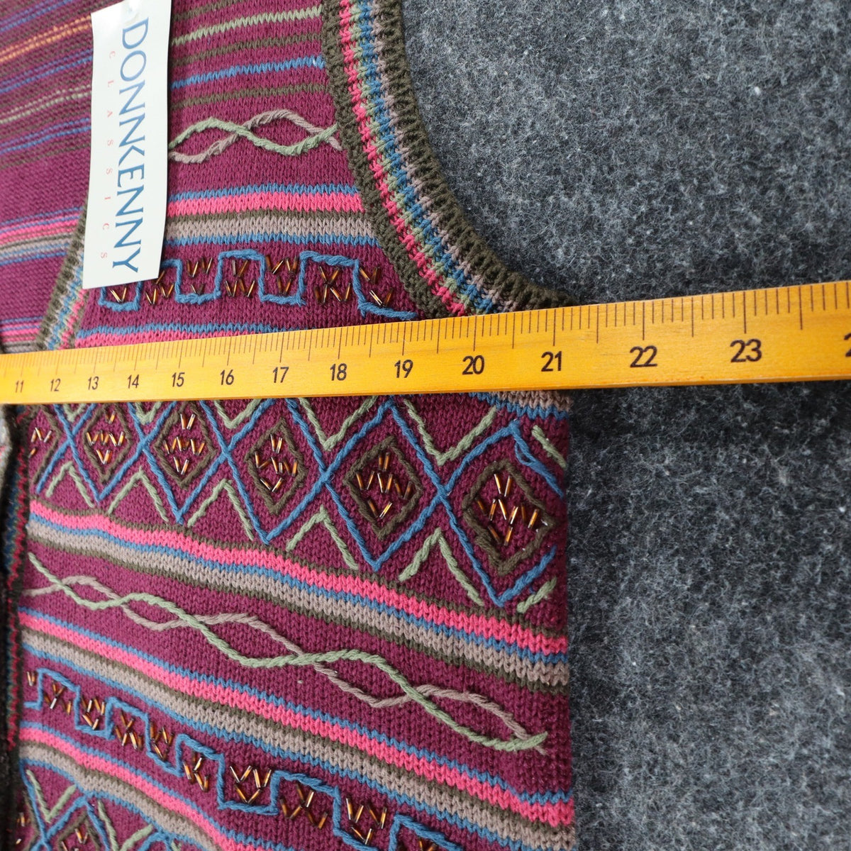 Donnkenny Sweater Vest Womens Medium Vintage 90s Burgundy Beaded Ramie Cotton - take2supply