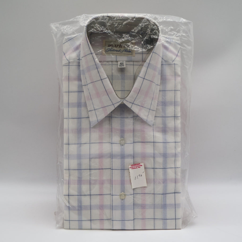 Mark VII Dress Shirt Mens 15.5 34/35 Vintage Deadstock Pink Blue Plaid Korea - take2supply