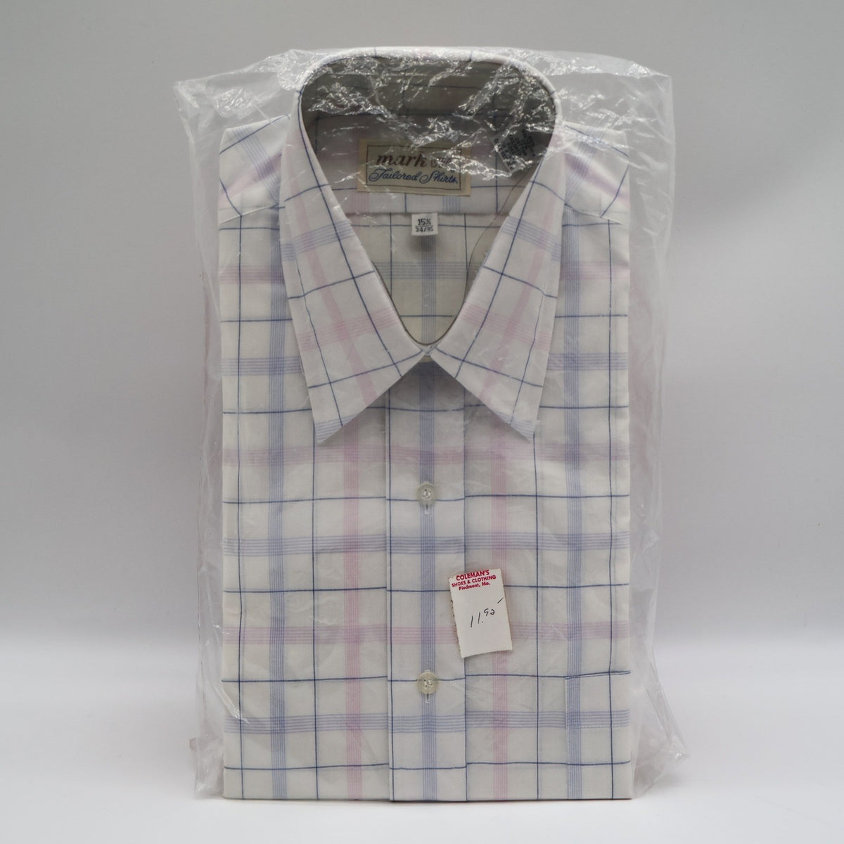 Mark VII Dress Shirt Mens 15.5 34/35 Vintage Deadstock Pink Blue Plaid Korea - take2supply