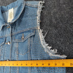 Vocal Denim Vest Womens XL Blue Cotton Studded Rhinestone Frayed Raw Edge Vest - take2supply