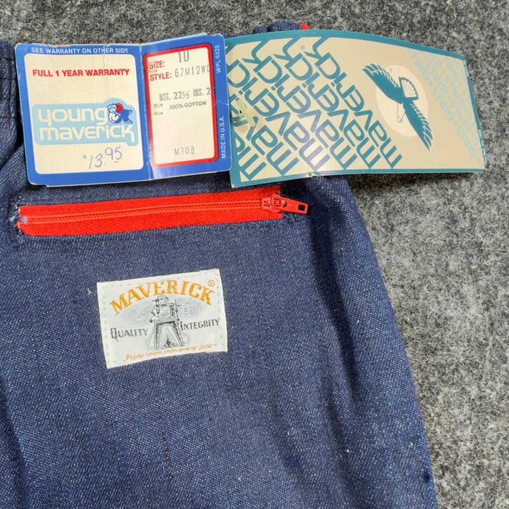 Young Maverick Vintage 80s Jeans Girls 10 Blue Cotton Red Piping NWT NOS USA - take2supply