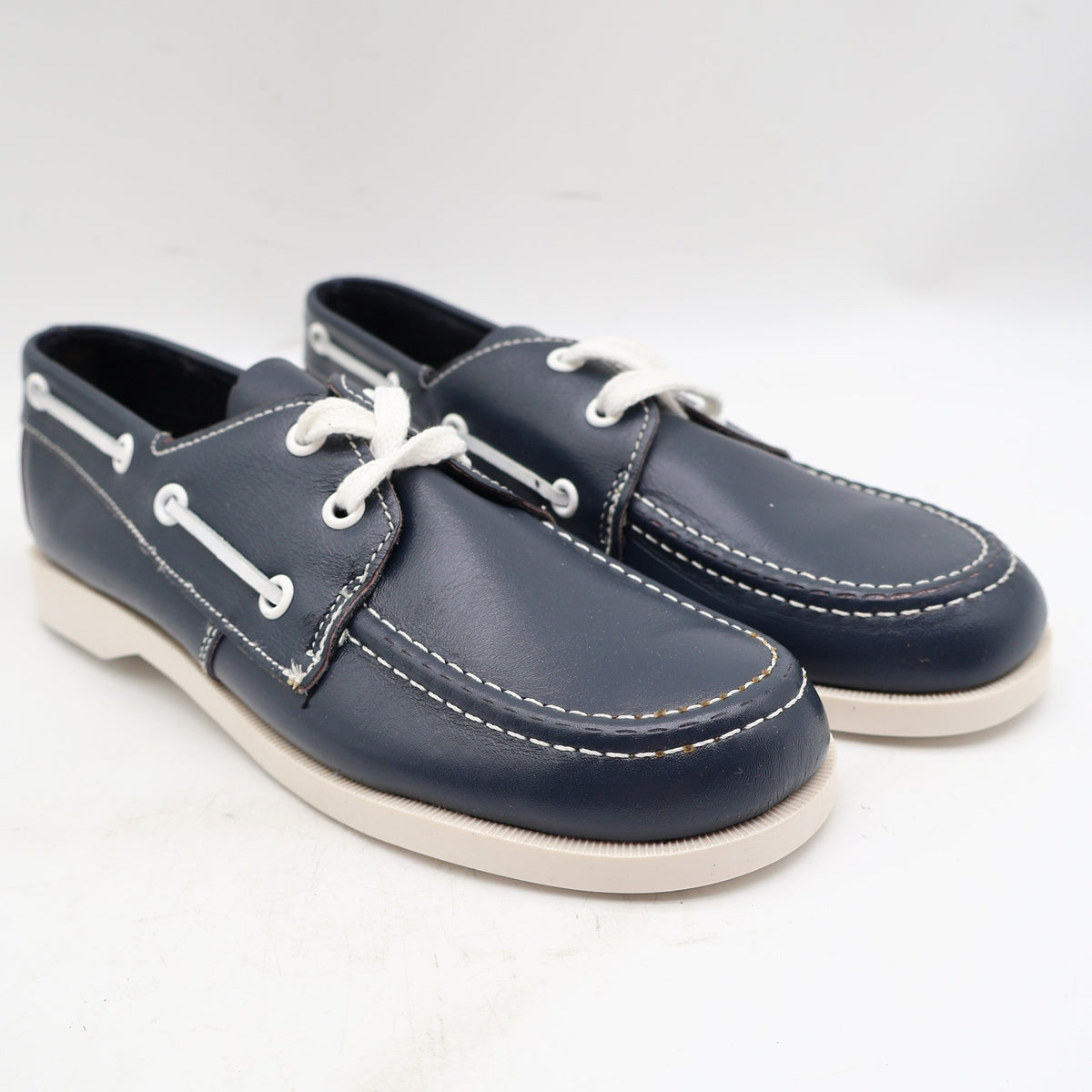 Webbs Boat Shoes Kids Size 2 C Vintage 80s Navy Leather Made in USA Deadstock - take2supply