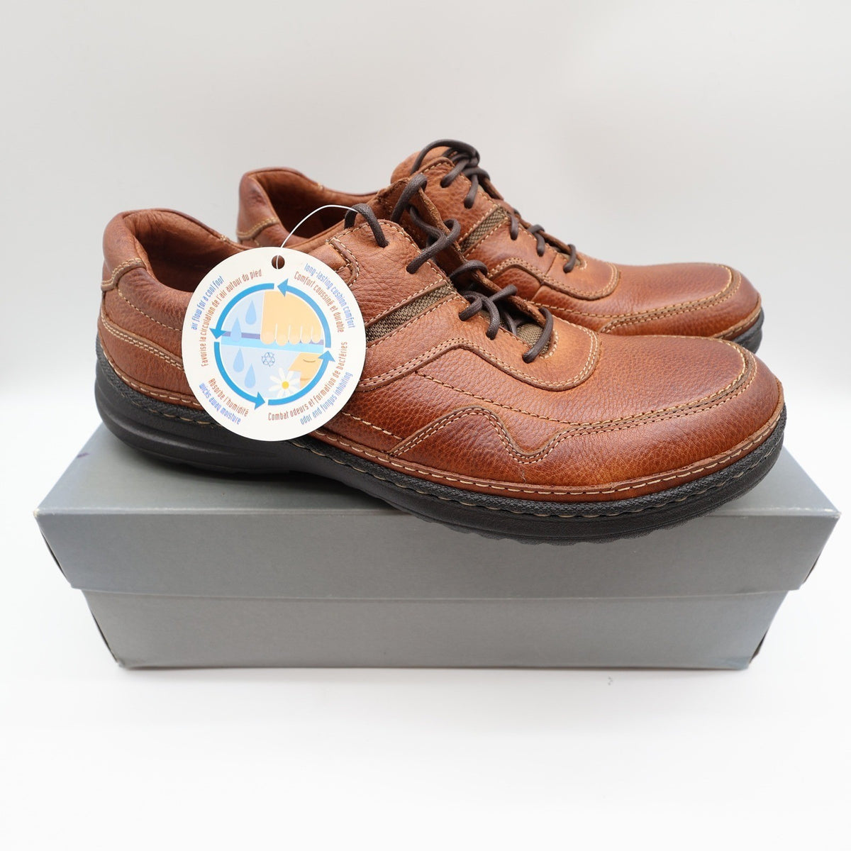 Hush Puppies Pathway Mens 10.5 Tan Grained Leather Bounce Comfort Oxford Shoes - take2supply