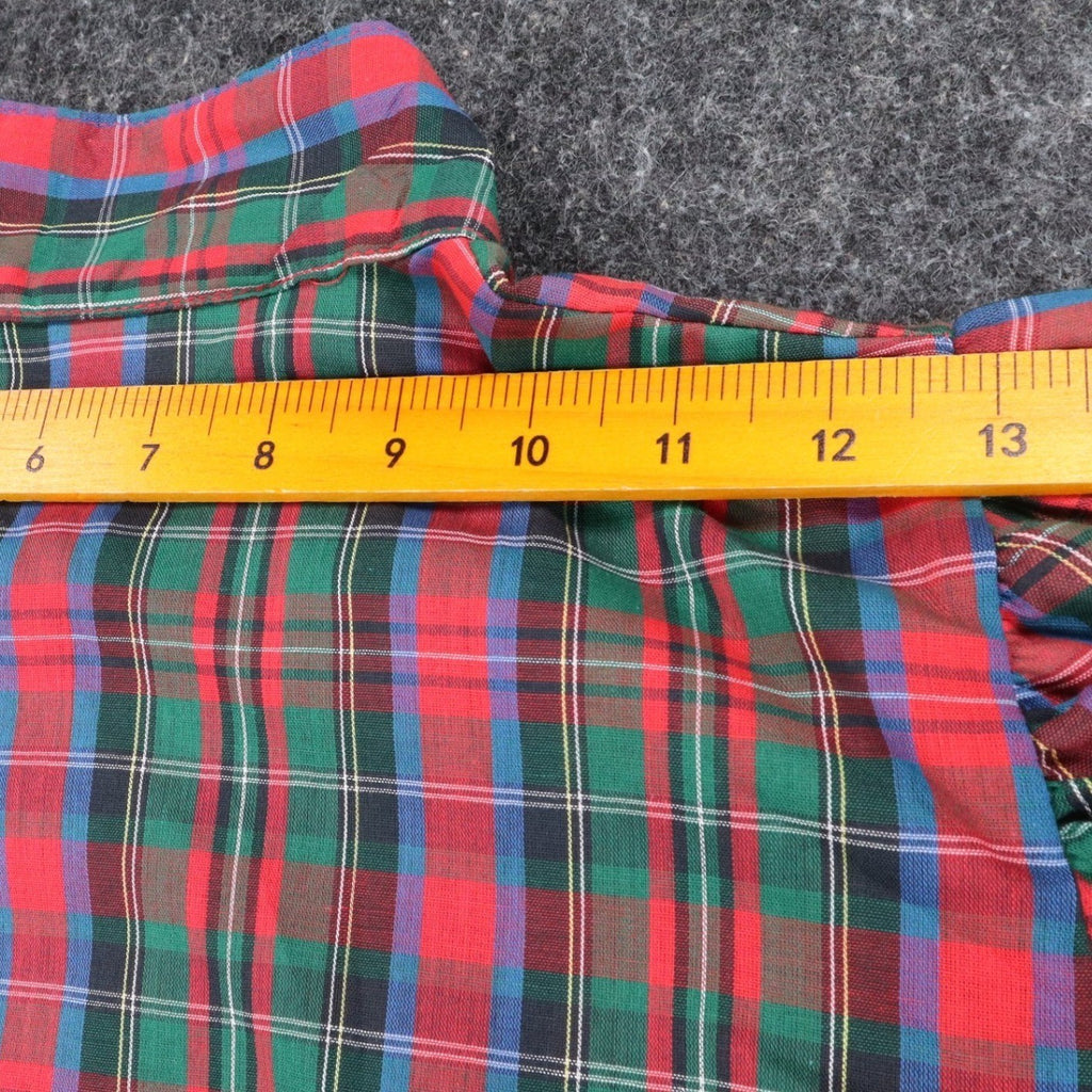 Fancy Free Plaid Blouse Womens 9 Vintage 80s Red Green Puff Shoulder Mock Neck - take2supply