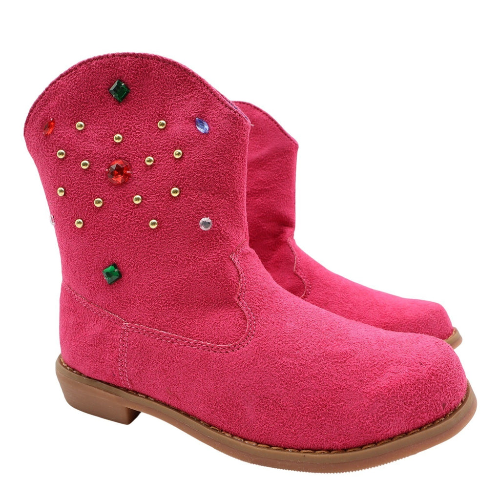 L'Amour Cowboy Boots Kids Size 1 Fuchsia Pink Faux Suede Rhinestone Studs V8400 - take2supply