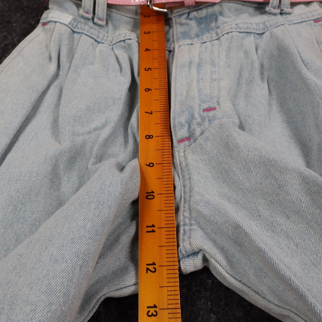 Lee Baggy Fit Denim Shorts Girls 14 R Vintage 90s Aged Blue Cotton Belted USA - take2supply