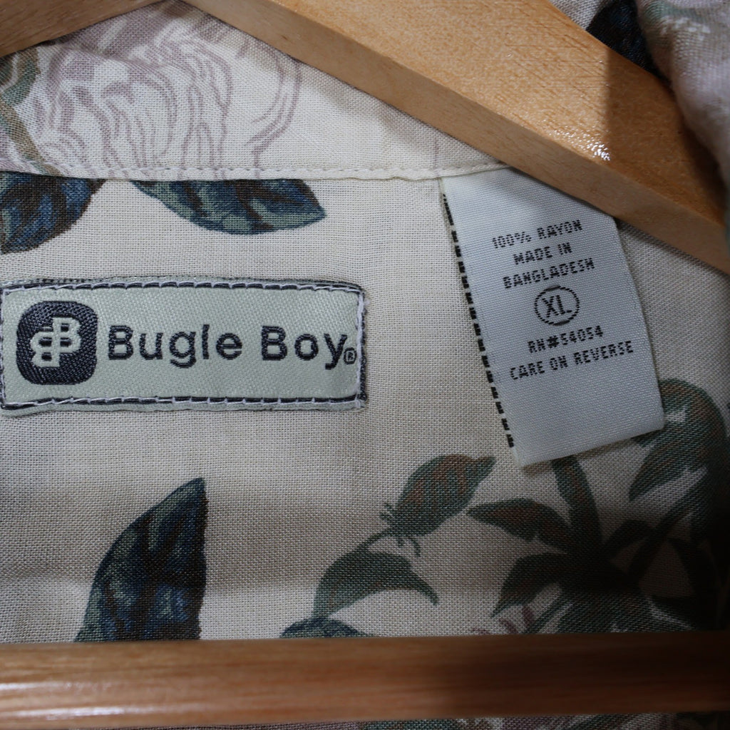 Bugle Boy Button Up Shirt Mens XL Beige New Tropical Floral Rayon Short Sleeve - take2supply