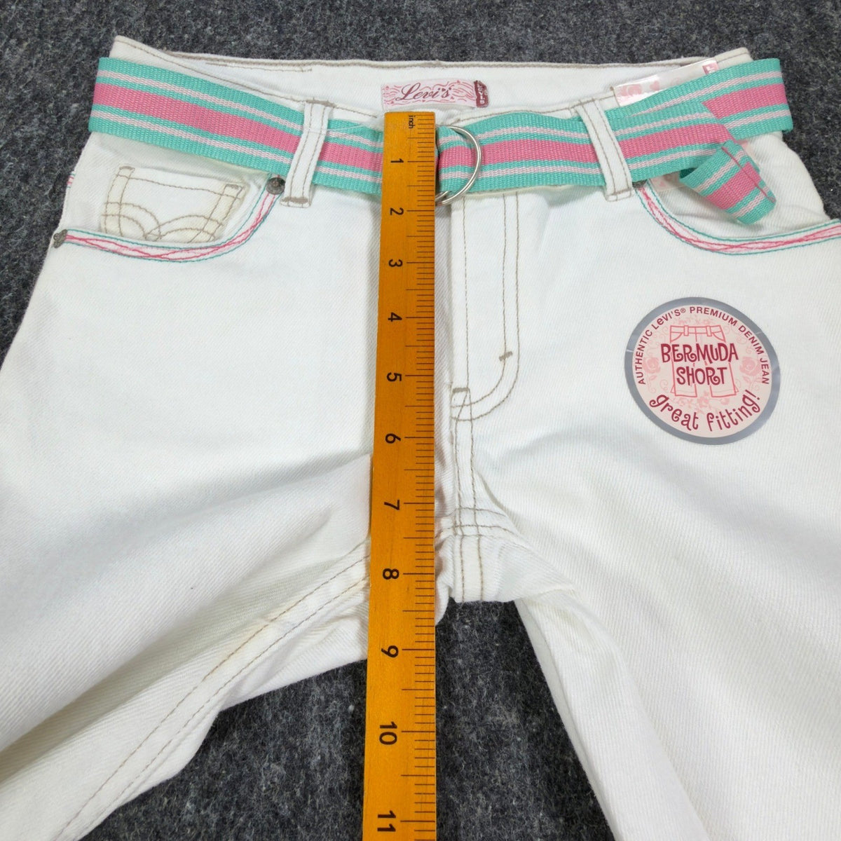 Levi's Y2K Denim Bermuda Shorts Girls 10 White Ramie Blend NWT - take2supply