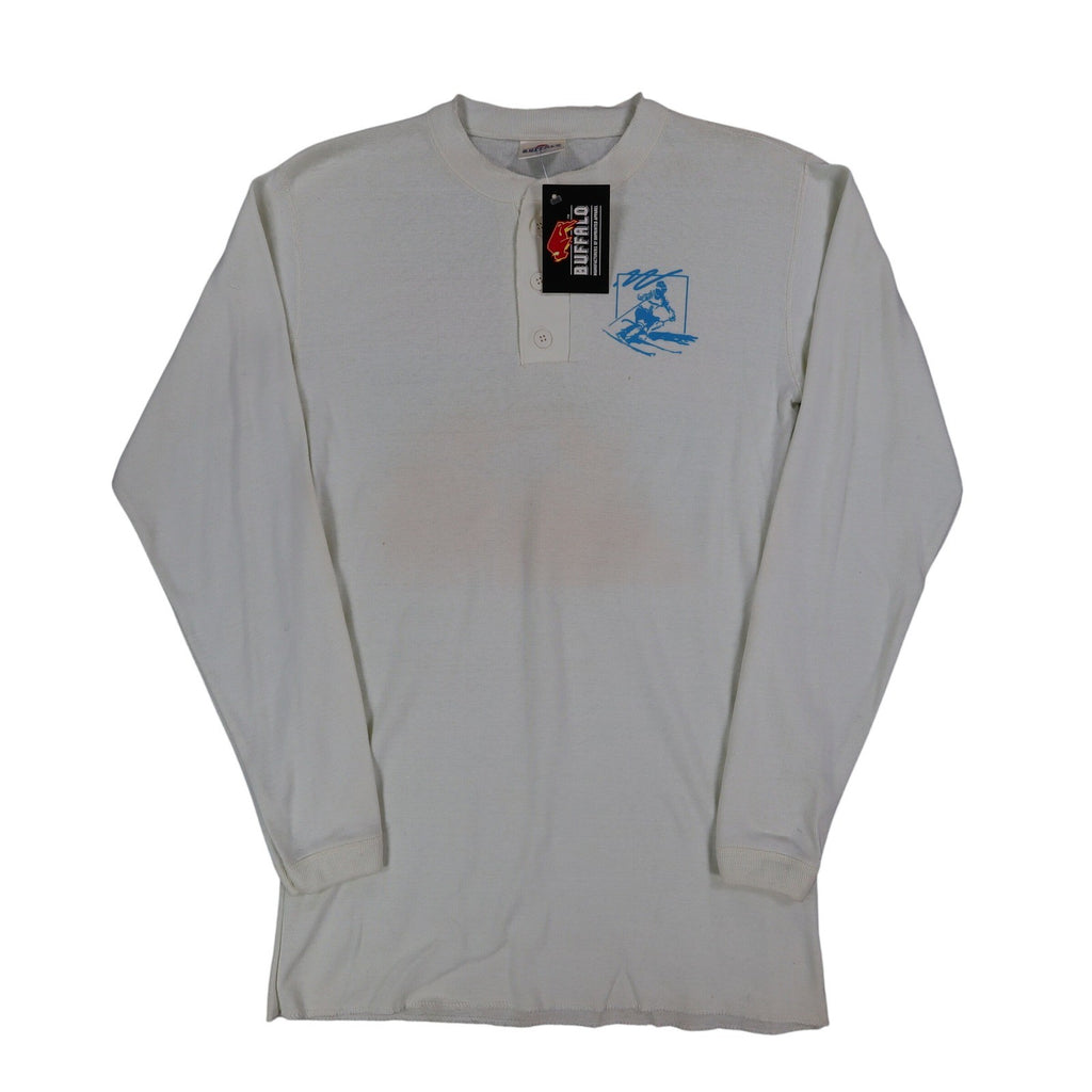 Buffalo Inc Henley Shirt Large Ski Graphic Cream Long Sleeve Cotton Blend USA NW - take2supply