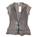 Lanalee Chic Knits Cardigan Vest Womens Medium Y2K Taupe Ribbed Buckle Front NEW - take2supply