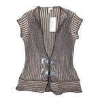 Lanalee Chic Knits Cardigan Vest Womens Medium Y2K Taupe Ribbed Buckle Front NEW - take2supply