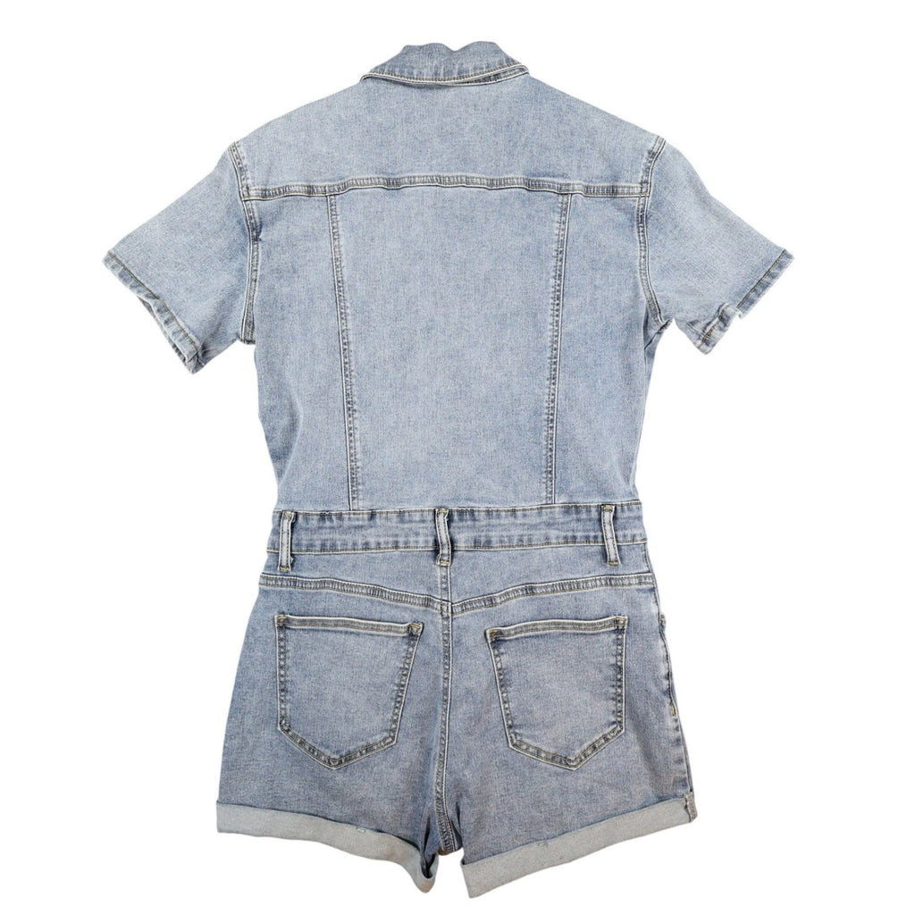 Jeans Romper Womens Small Light Blue Denim Cotton Blend Slim Fit Utility - take2supply