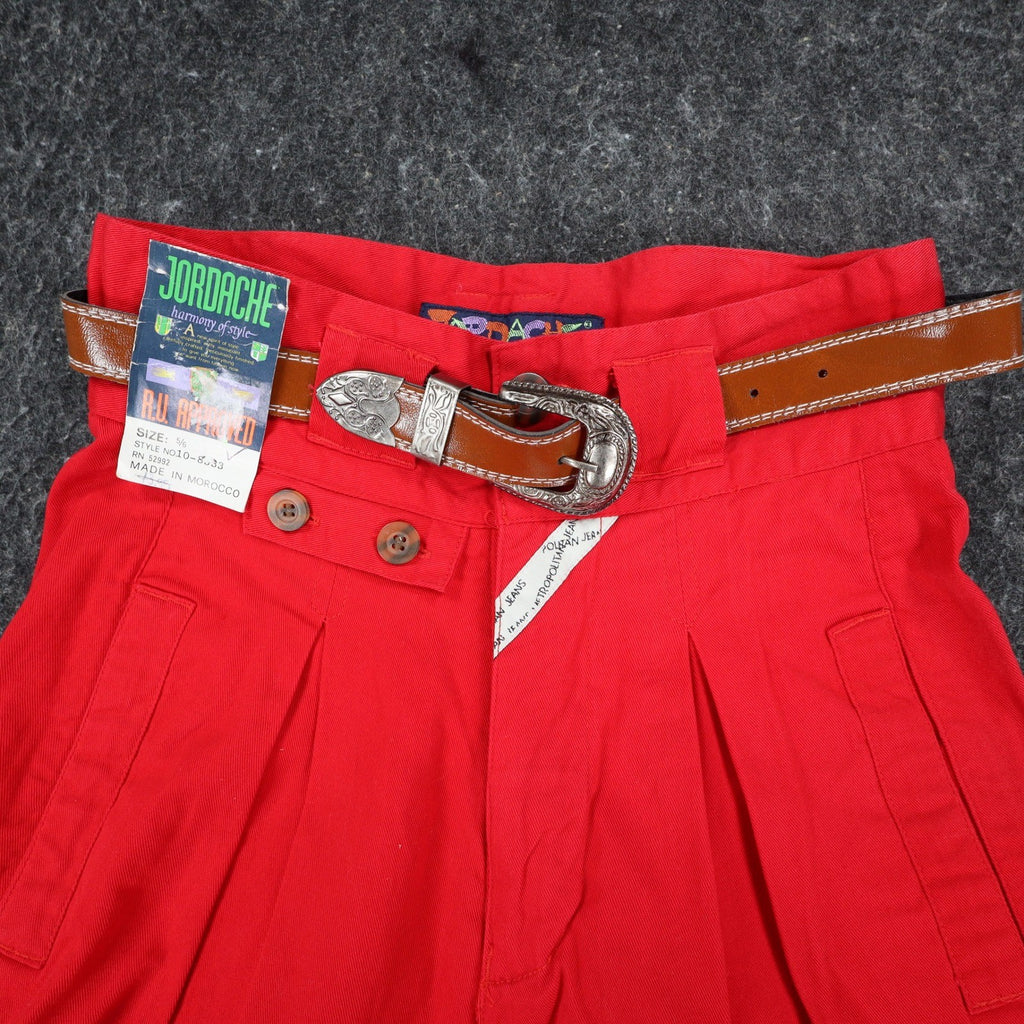 Jordache Pleated Shorts Womens 5/6 Vintage Red Cotton High Waist Western Belt - take2supply