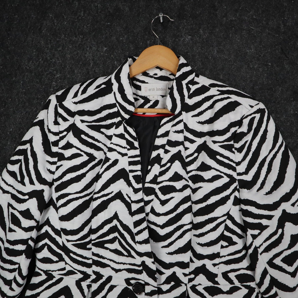 Erin London Zebra Print Blazer Women Size M NWT Black White Animal Coat - take2supply
