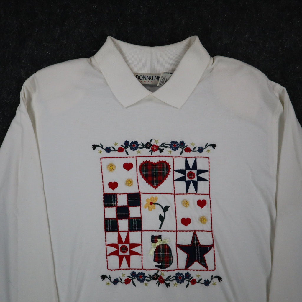 Donnkenny Classics Polo Shirt Womens M Vintage 90s White Embroidered Cat NWT - take2supply