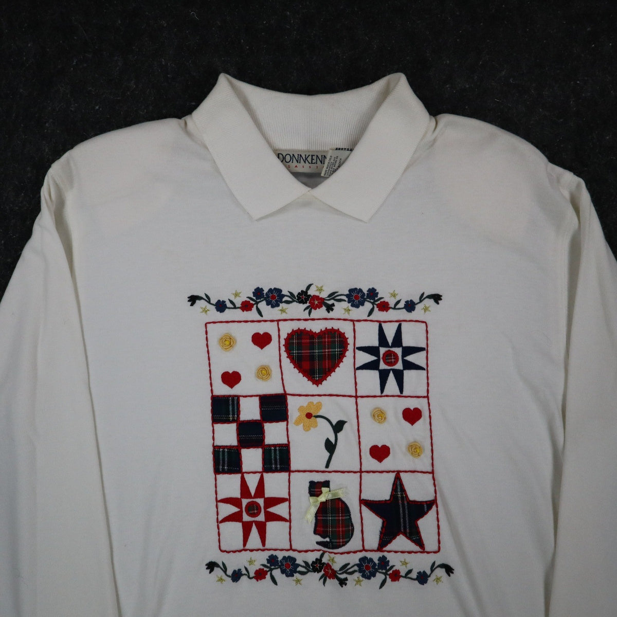 Donnkenny Classics Polo Shirt Womens M Vintage 90s White Embroidered Cat NWT - take2supply