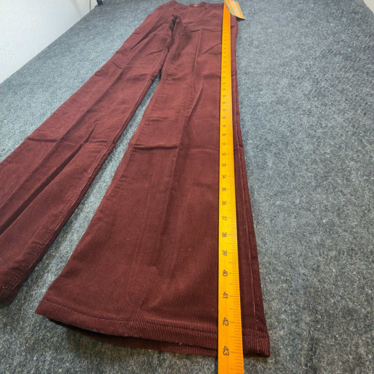 Reddish-brown Maverick flared corduroy pants, outer length ruler view