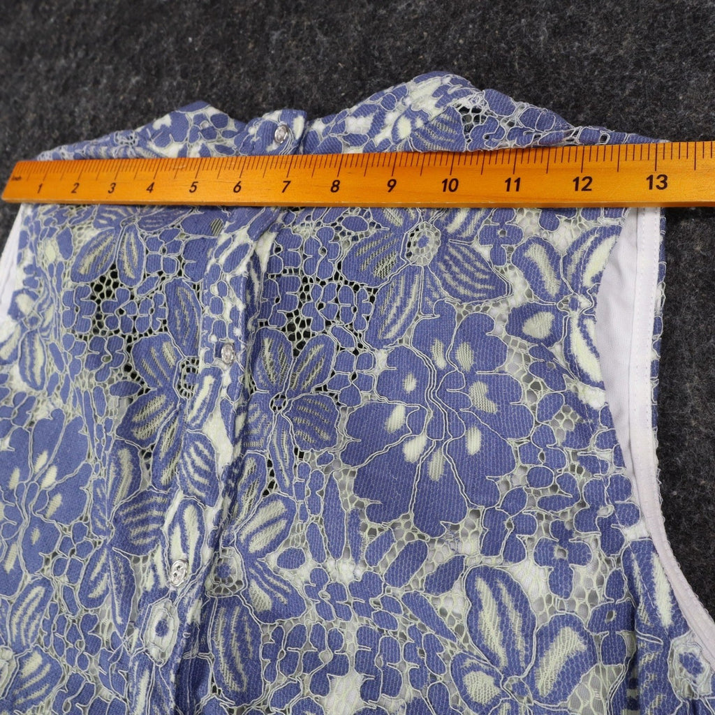 My Michelle Lace Sleeveless Top Womens Large Blue White Floral Choker Neck NWT - take2supply