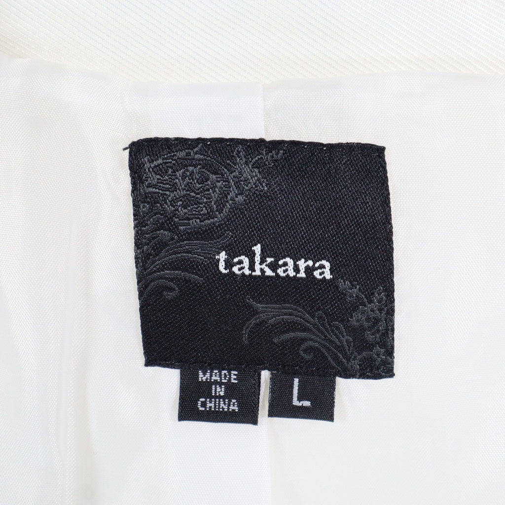 Takara Trench Coat Womens L White Belted Double Breasted Smocked NOS NWT - take2supply