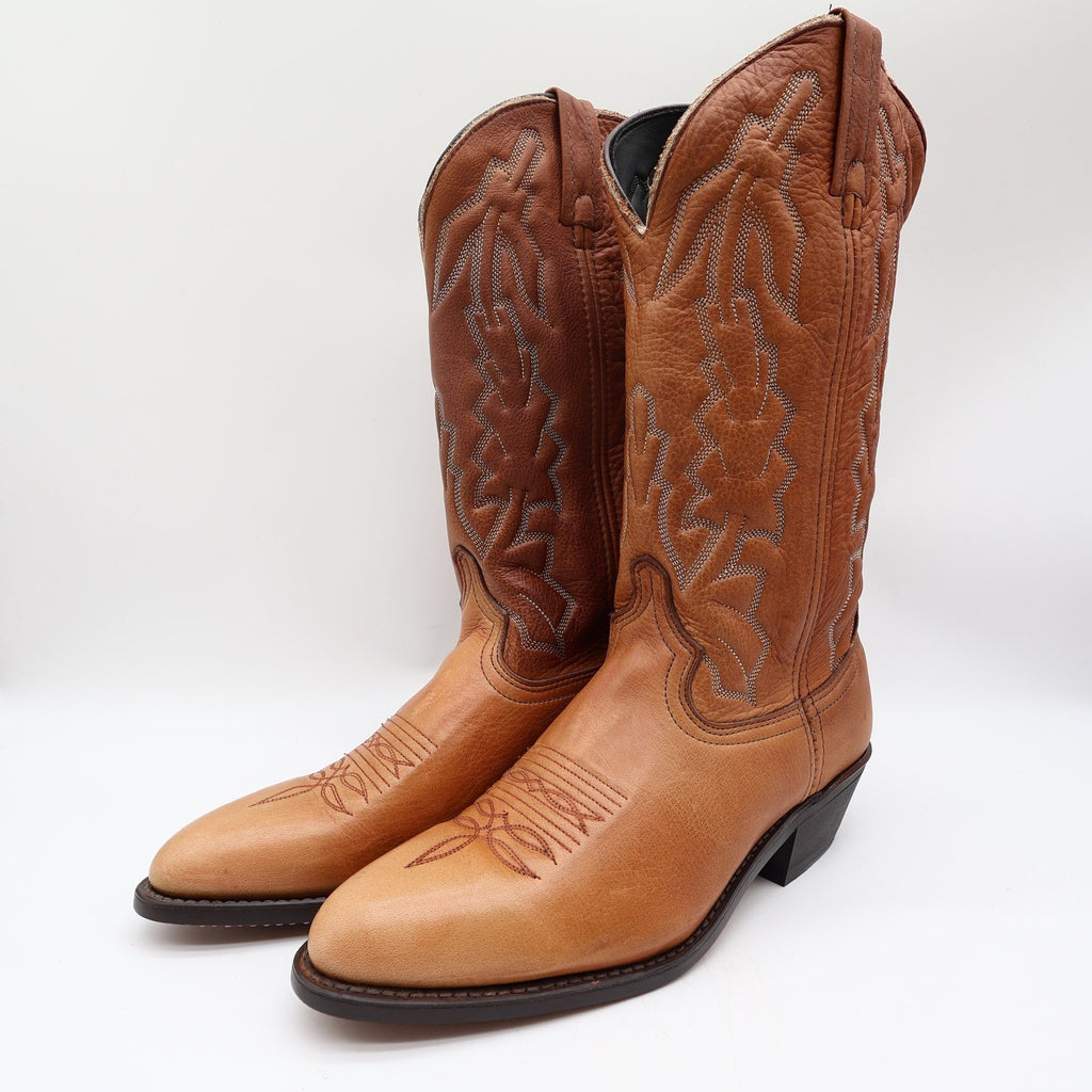 American West Trading Cowboy Boots Mens 9 D Walnut Deertan Leather Made in USA - take2supply